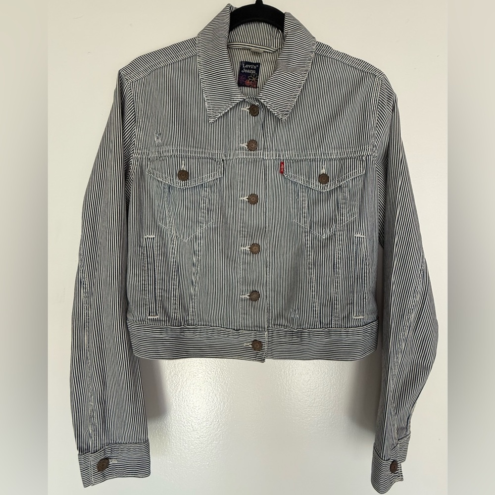 Levi's Black and White Striped Jean Jacket